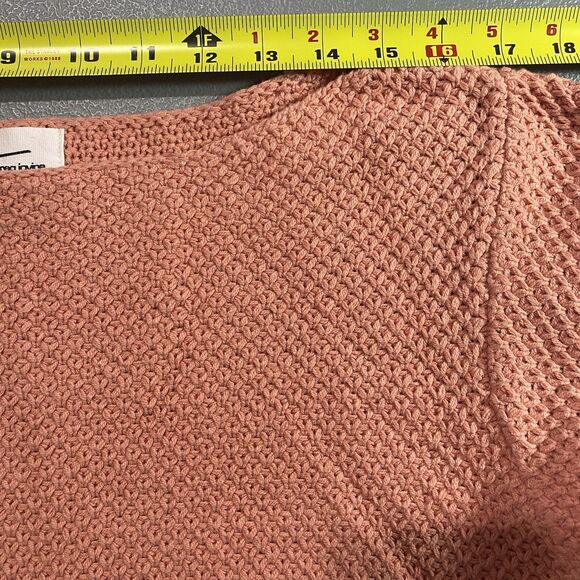 ANDREA JOVINE Sweater Waffle Knit Boat Neck 3/4 Sleeve Cotton Womens L Peach - Picture 4 of 10
